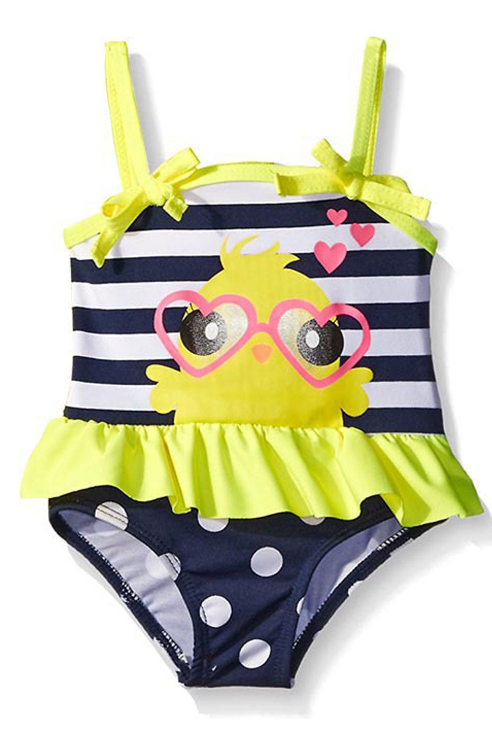 Baby Girls Bow Tie Striped Cartoon Print One Piece Swimwear