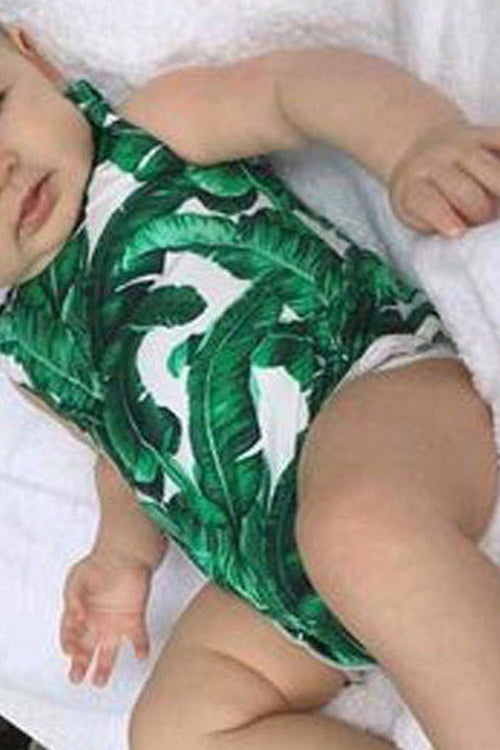 Baby Girls Fashionable Leaf Printed One Piece Soft Swimwear