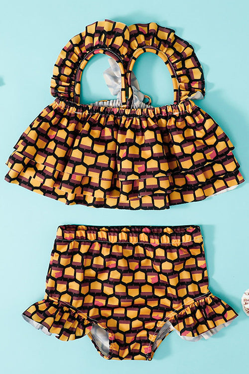 Baby Girls Stylish Printed Pattern Seaside Two Piece Swimwear
