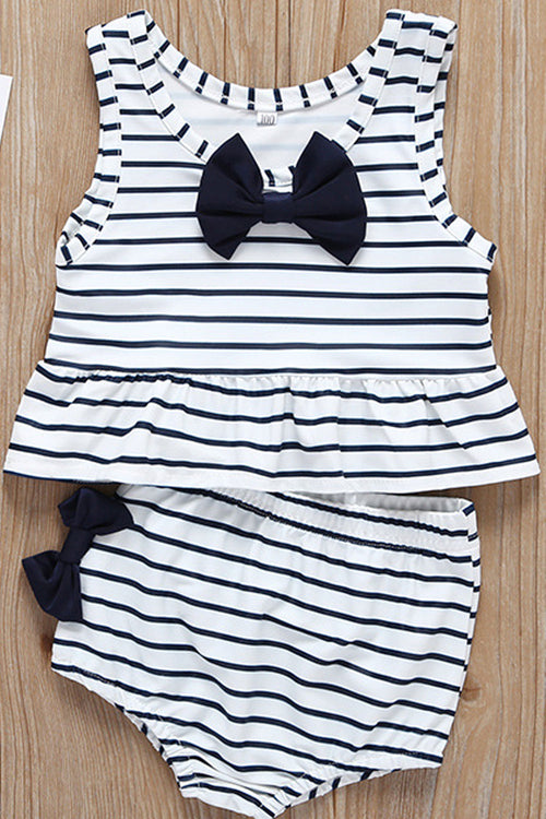 Baby Girls Bow Decorated Striped Elasticated Two Piece Swimwear