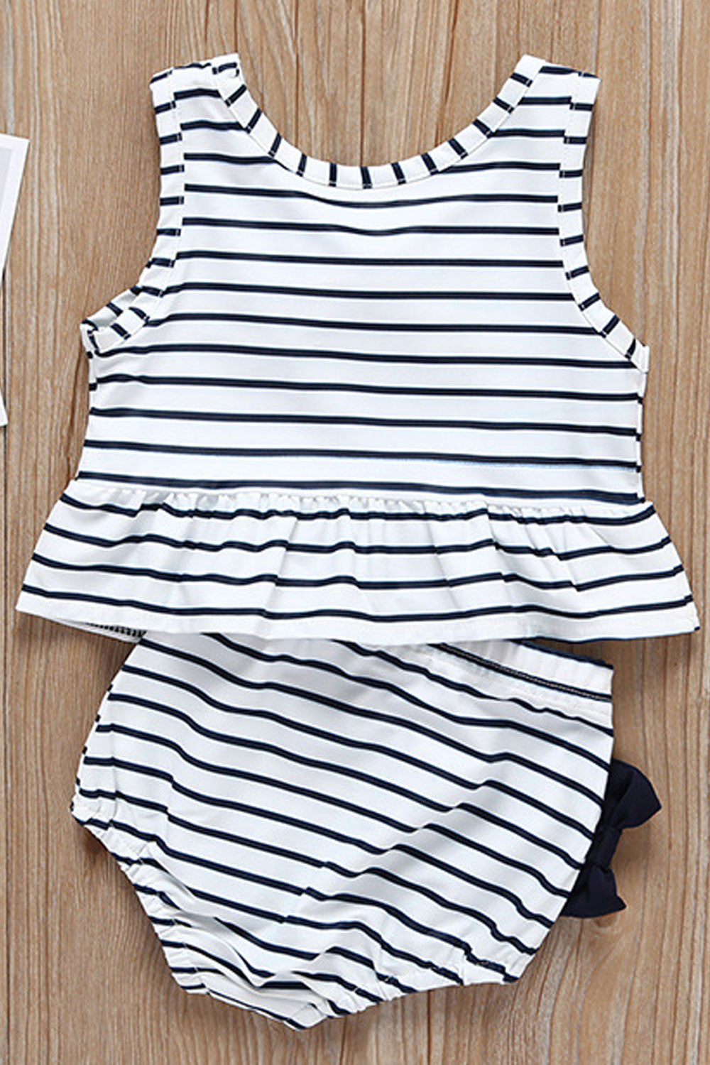 Baby Girls Bow Decorated Striped Elasticated Two Piece Swimwear