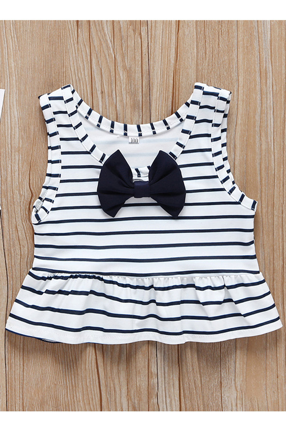 Baby Girls Bow Decorated Striped Elasticated Two Piece Swimwear