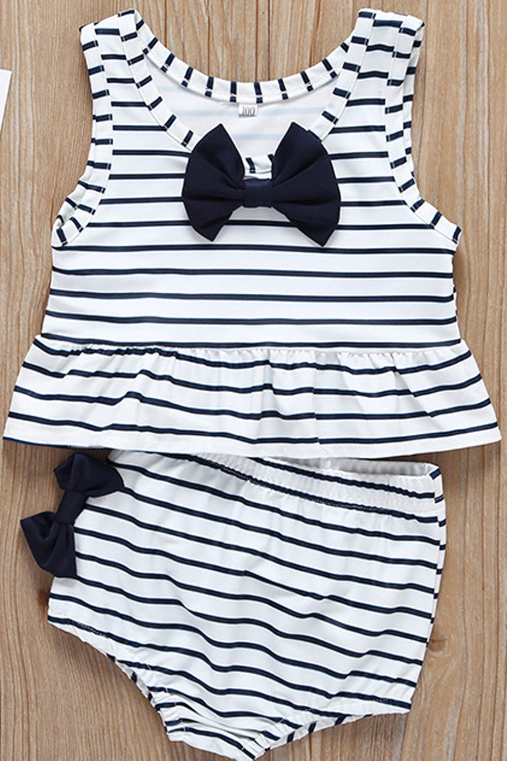 Baby Girls Bow Decorated Striped Elasticated Two Piece Swimwear
