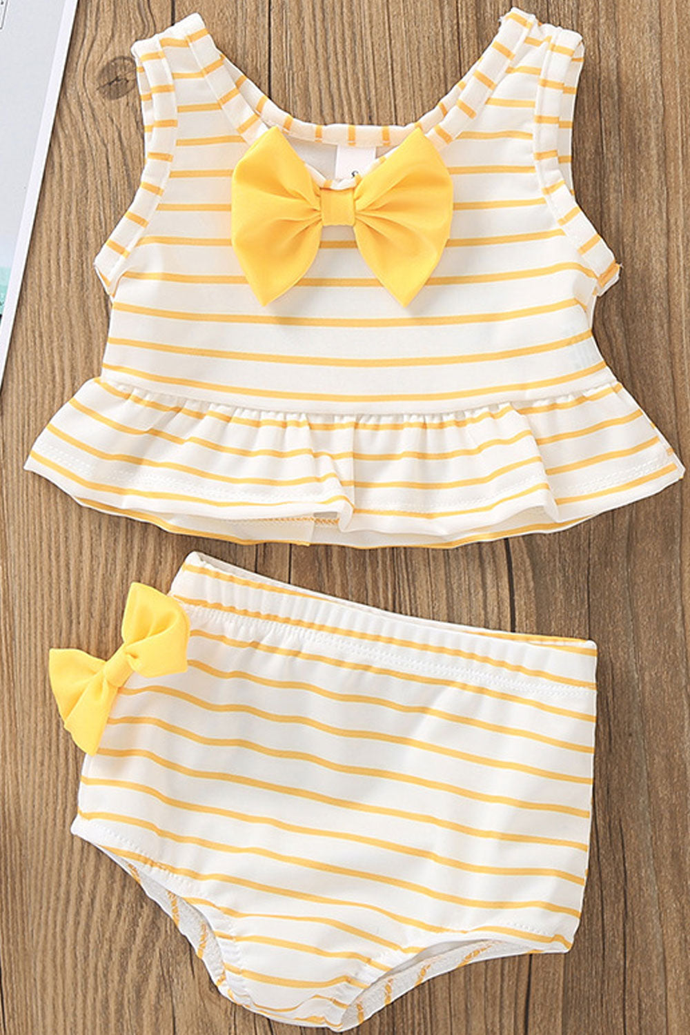 Baby Girls Bow Decorated Striped Elasticated Two Piece Swimwear