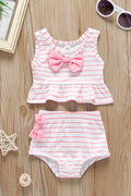 Baby Girls Bow Decorated Striped Elasticated Two Piece Swimwear