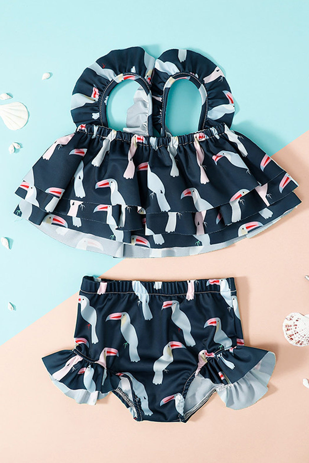 Toddler Girls Bird Printed Two Piece Soft Convenient Swimsuit