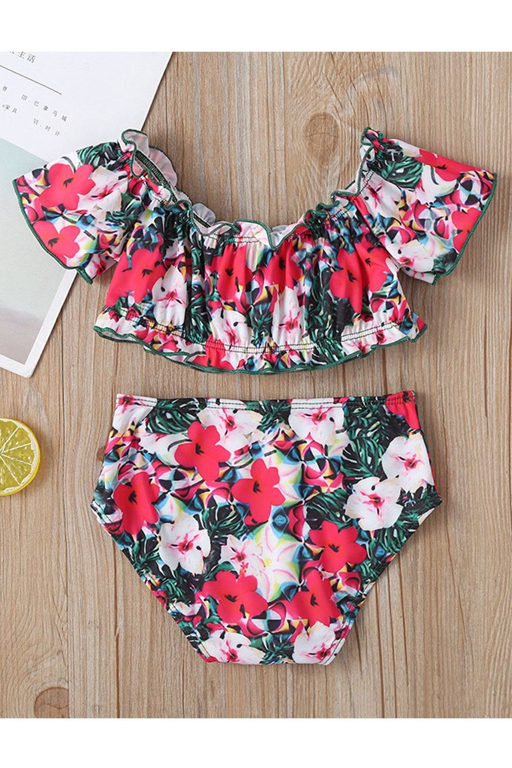 Baby Girls Fashion Printing Design Elastic Waist Two Piece Swimsuit