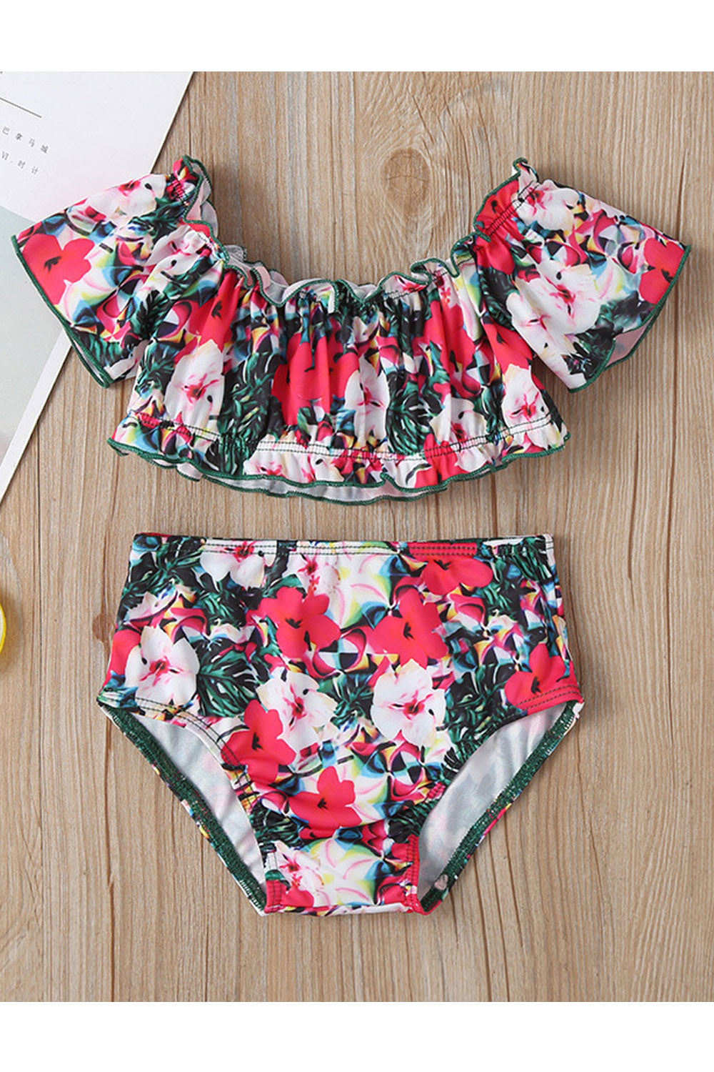 Baby Girls Fashion Printing Design Elastic Waist Two Piece Swimsuit