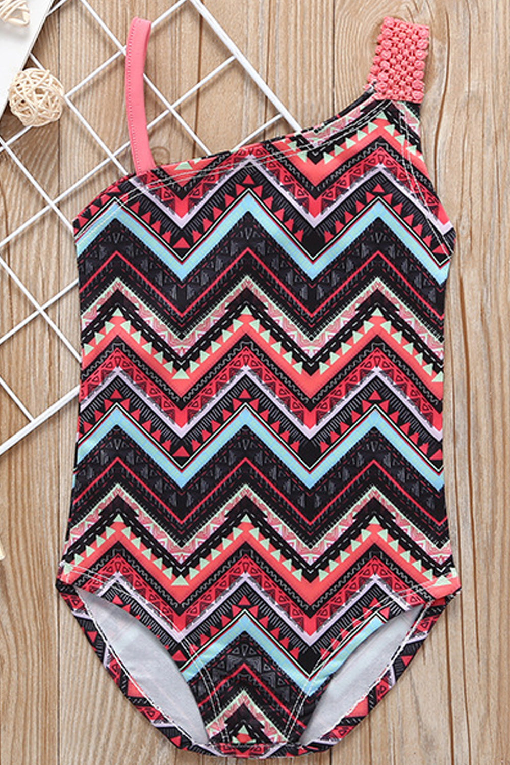 Baby Girls Zig Zag Printed Sleeveless Stylish One Piece Swimwear