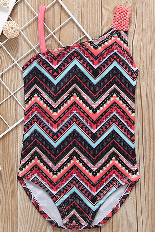 Baby Girls Zig Zag Printed Sleeveless Stylish One Piece Swimwear