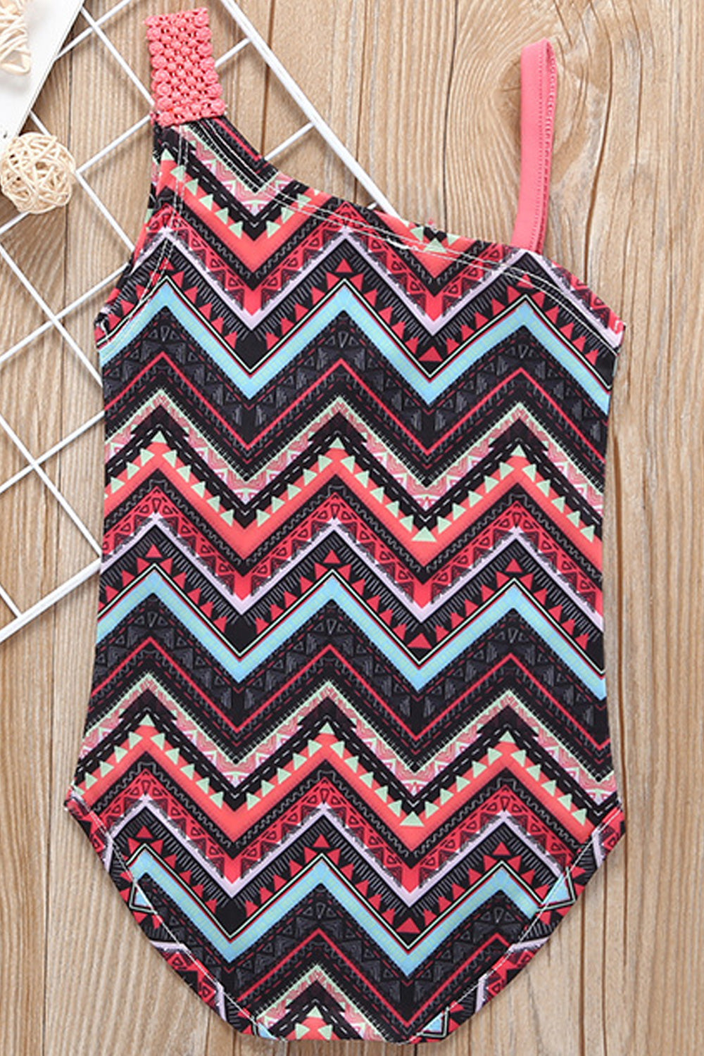 Baby Girls Zig Zag Printed Sleeveless Stylish One Piece Swimwear