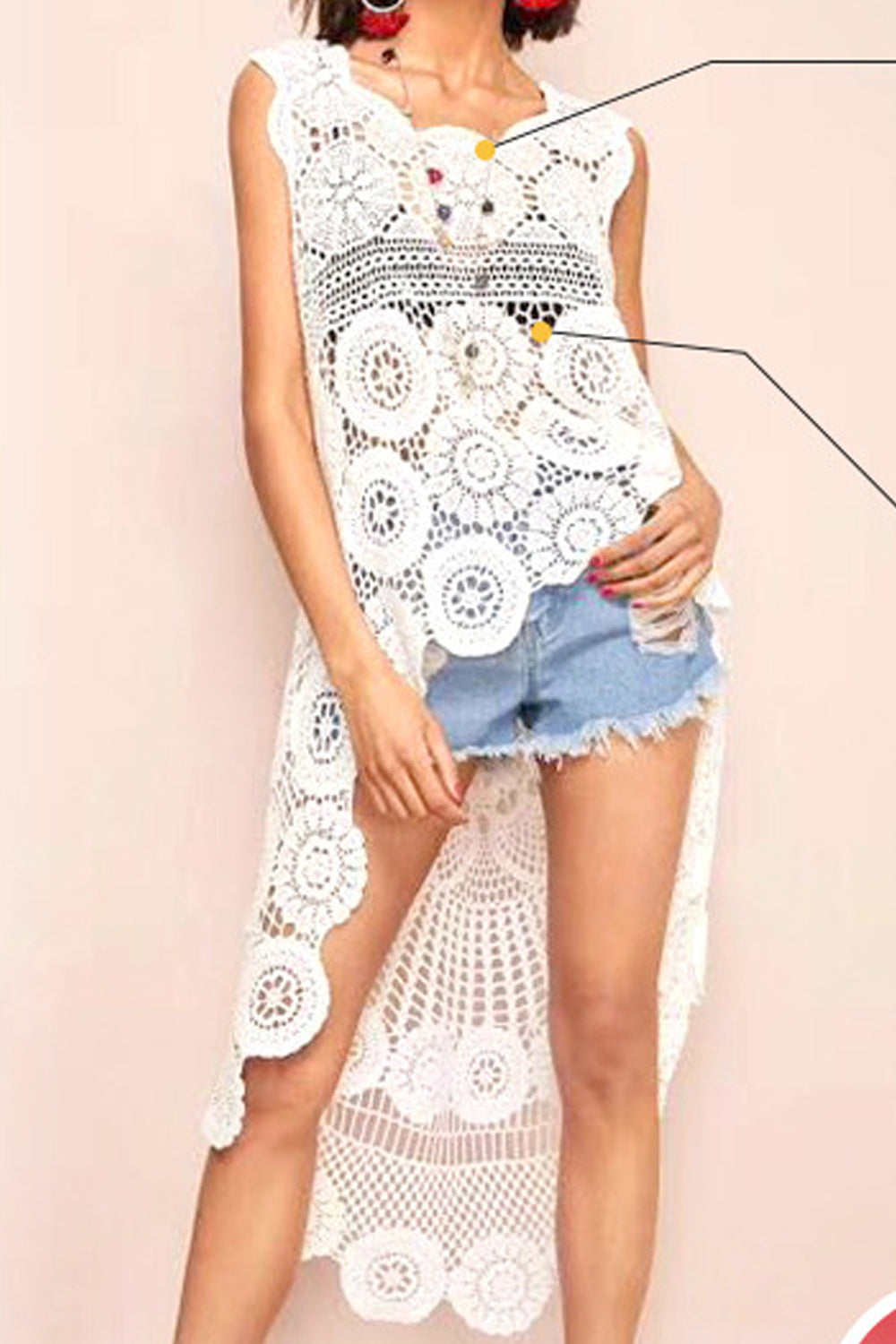 Women Flower Lace Sleeveless Beach Cover-Up