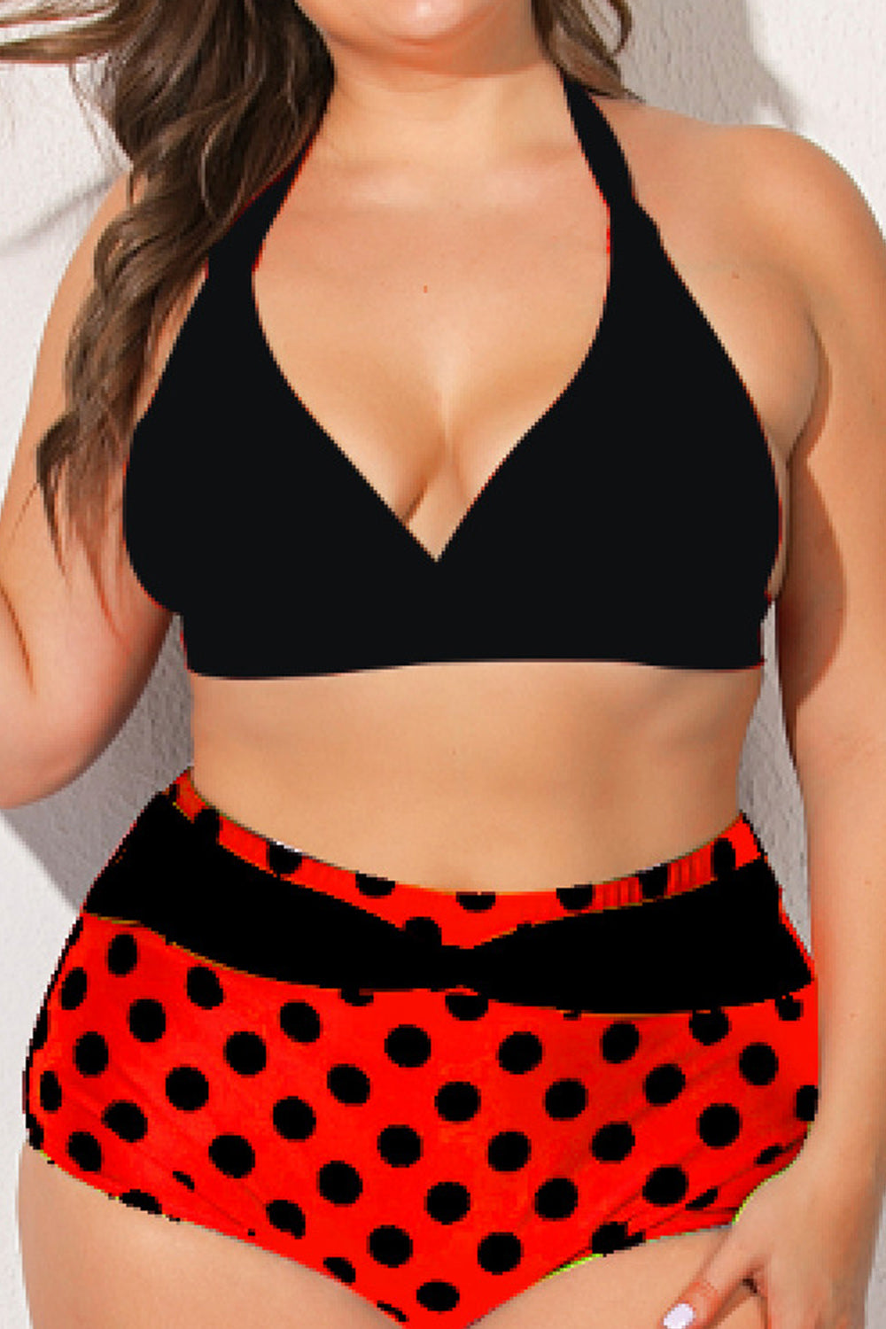 Women Deep V-Neck Polka Dotted Bottom Two Piece High Waist ZBSWimwear
