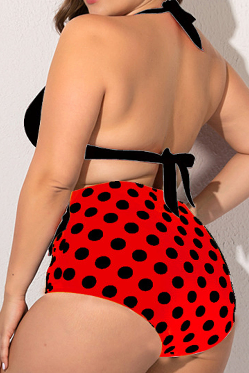 Women Deep V-Neck Polka Dotted Bottom Two Piece High Waist ZBSWimwear