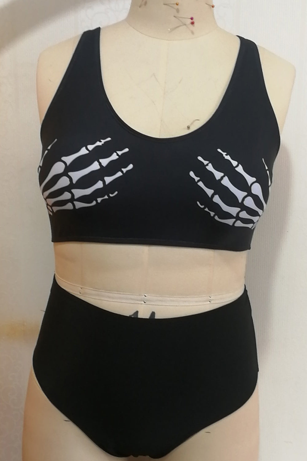 Women Hand Printed Two Piece Convenient Round Neck Smooth Swimwear