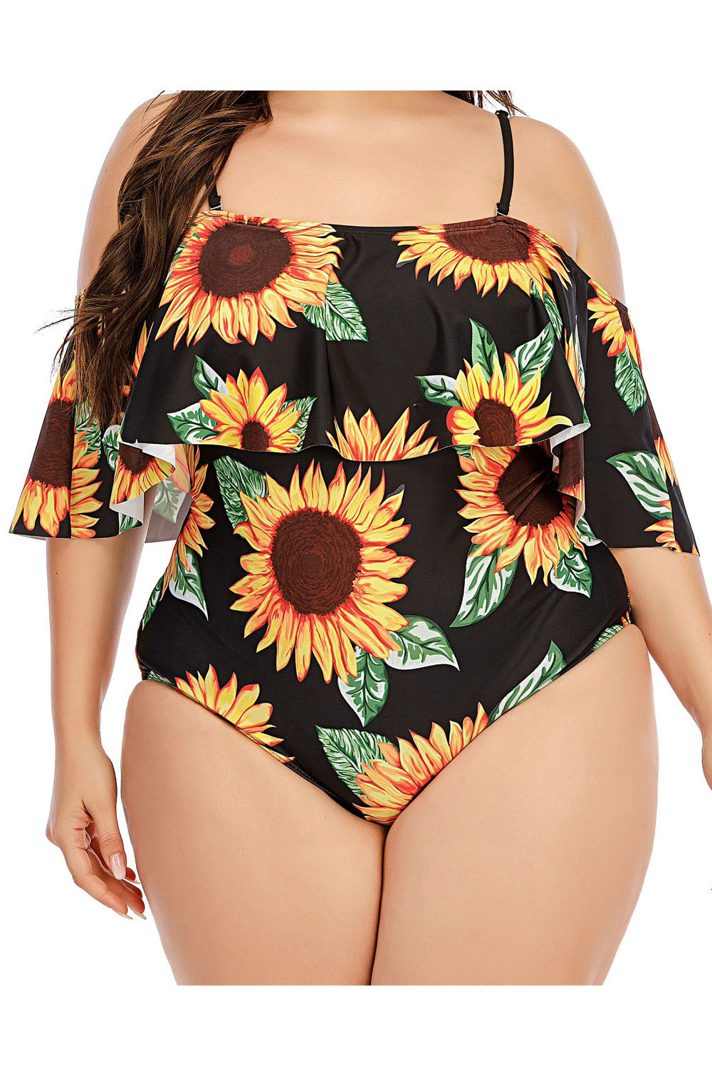 Women Flower Printed One Piece Adjustable Strap Swimwear