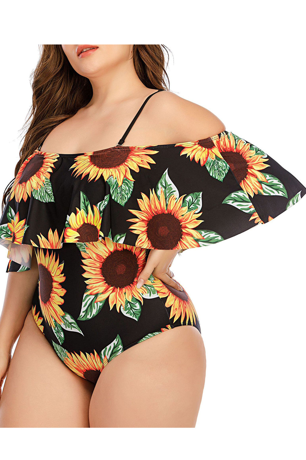 Women Flower Printed One Piece Adjustable Strap Swimwear