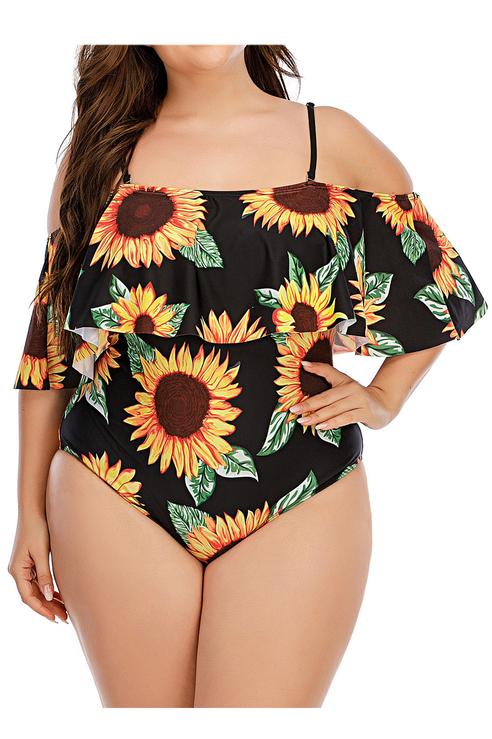 Women Flower Printed One Piece Adjustable Strap Swimwear