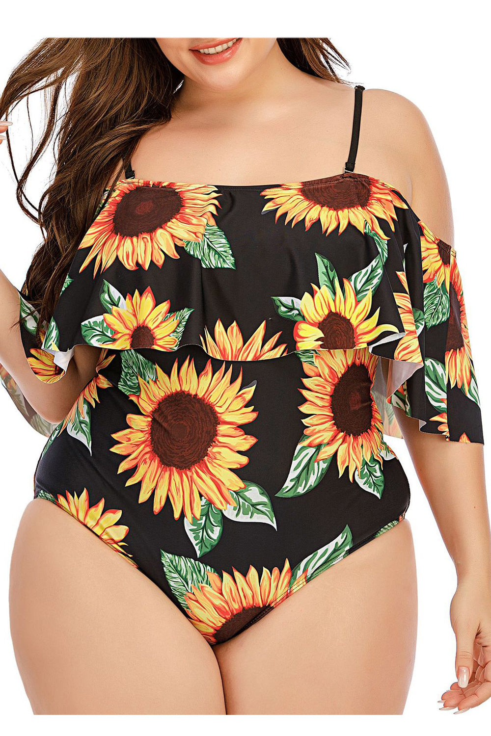 Women Flower Printed One Piece Adjustable Strap Swimwear