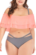 Women Strap Shoulder Two piece Stripe Pattern Bottom Swimwear
