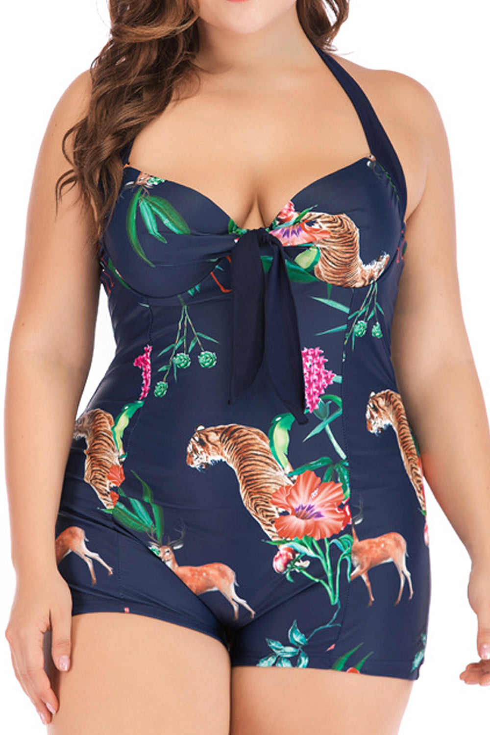Women Trendy Printed Style Hang Neck One Piece Slim Fit Summer Swimwear