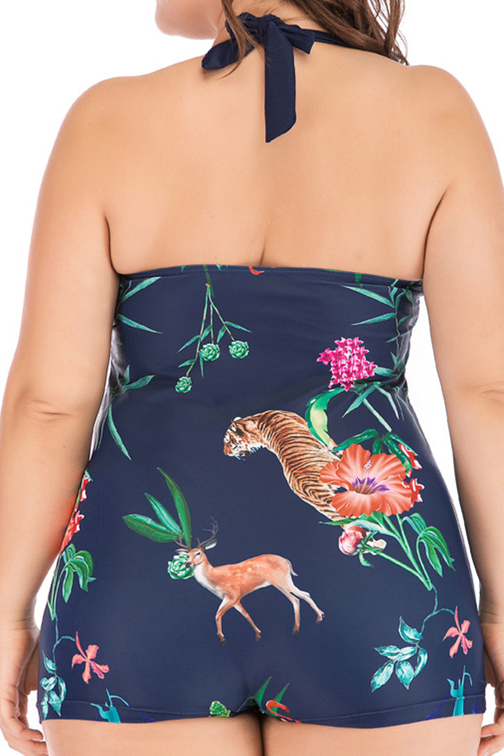 Women Trendy Printed Style Hang Neck One Piece Slim Fit Summer Swimwear