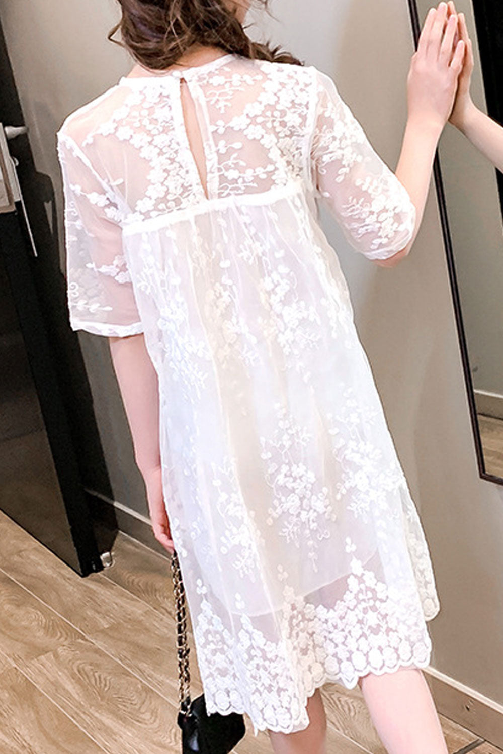 Kids Girls Magnificent Lace Decorated Short Sleeve Trendy Casual Perfect Summer Dress