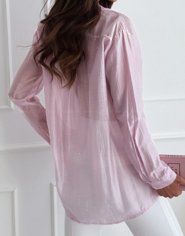 Women's Spring & Autumn Solid Color Diamond Pattern Long-Sleeved Shirt