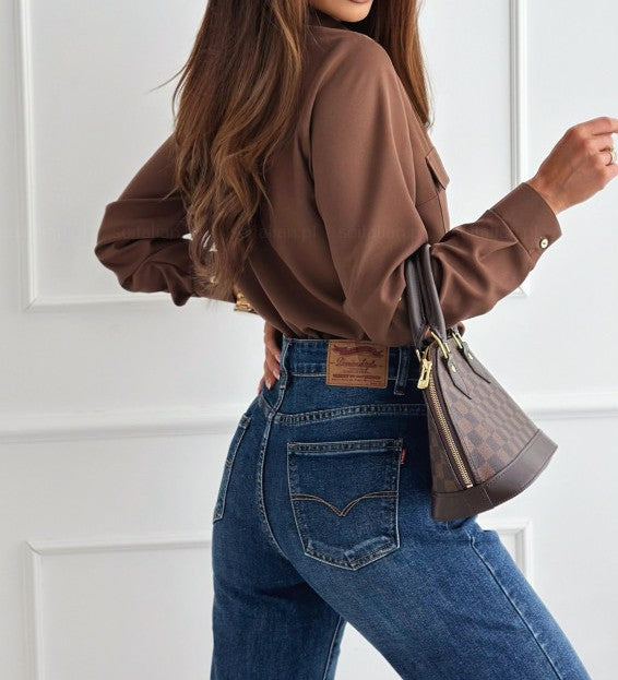 Women's Autumn Fashion Solid Color Button-Up Long Sleeve Shirt