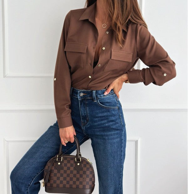 Women's Autumn Fashion Solid Color Button-Up Long Sleeve Shirt