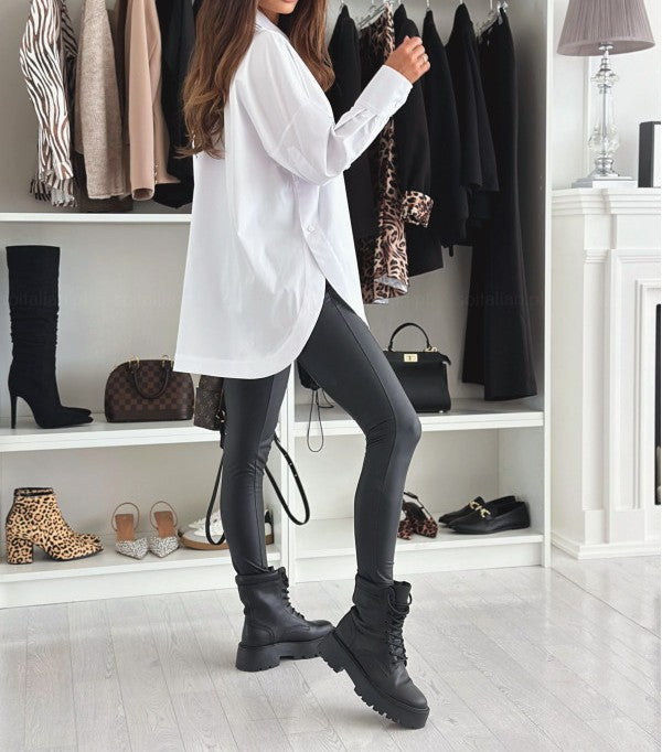 Women's Autumn Casual Solid Color Split Hem Long Sleeve Blouse