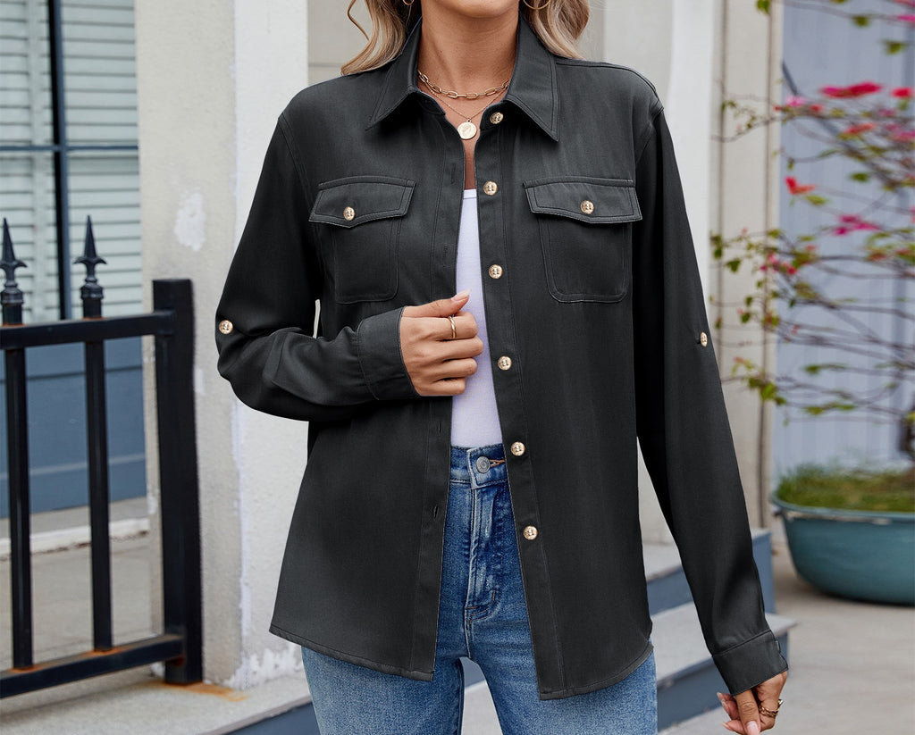 Women's Spring & Summer Casual Shirt - Long Sleeve Adjustable Top | Lightweight Trendy Blouse