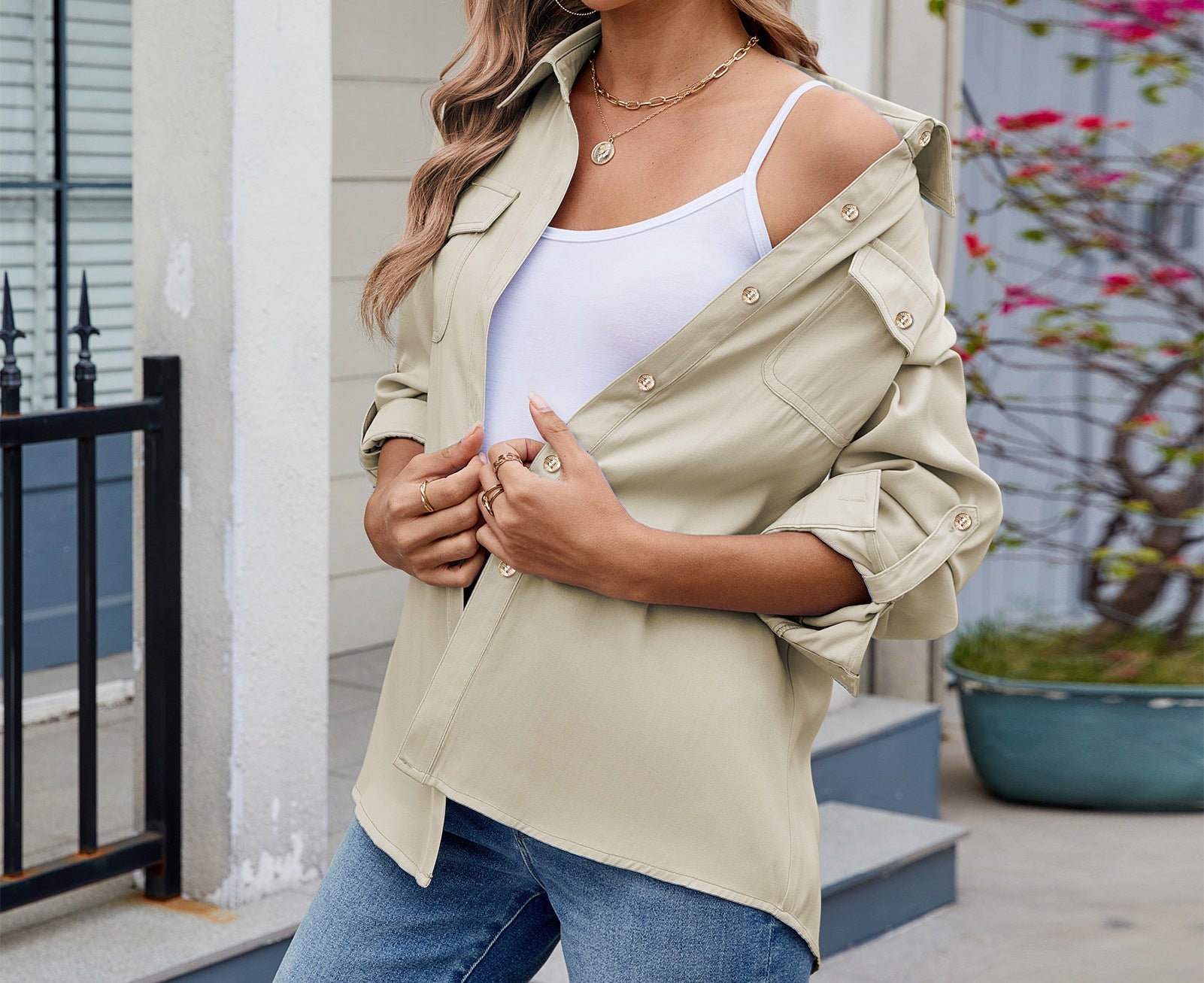 Women's Spring & Summer Casual Shirt - Long Sleeve Adjustable Top | Lightweight Trendy Blouse