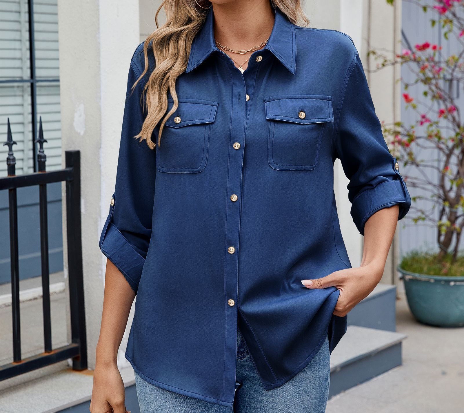 Women's Spring & Summer Casual Shirt - Long Sleeve Adjustable Top | Lightweight Trendy Blouse