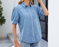 Women's Thin Denim Shirt - Princess Sleeve Casual Top with Lapel | Trendy & Versatile