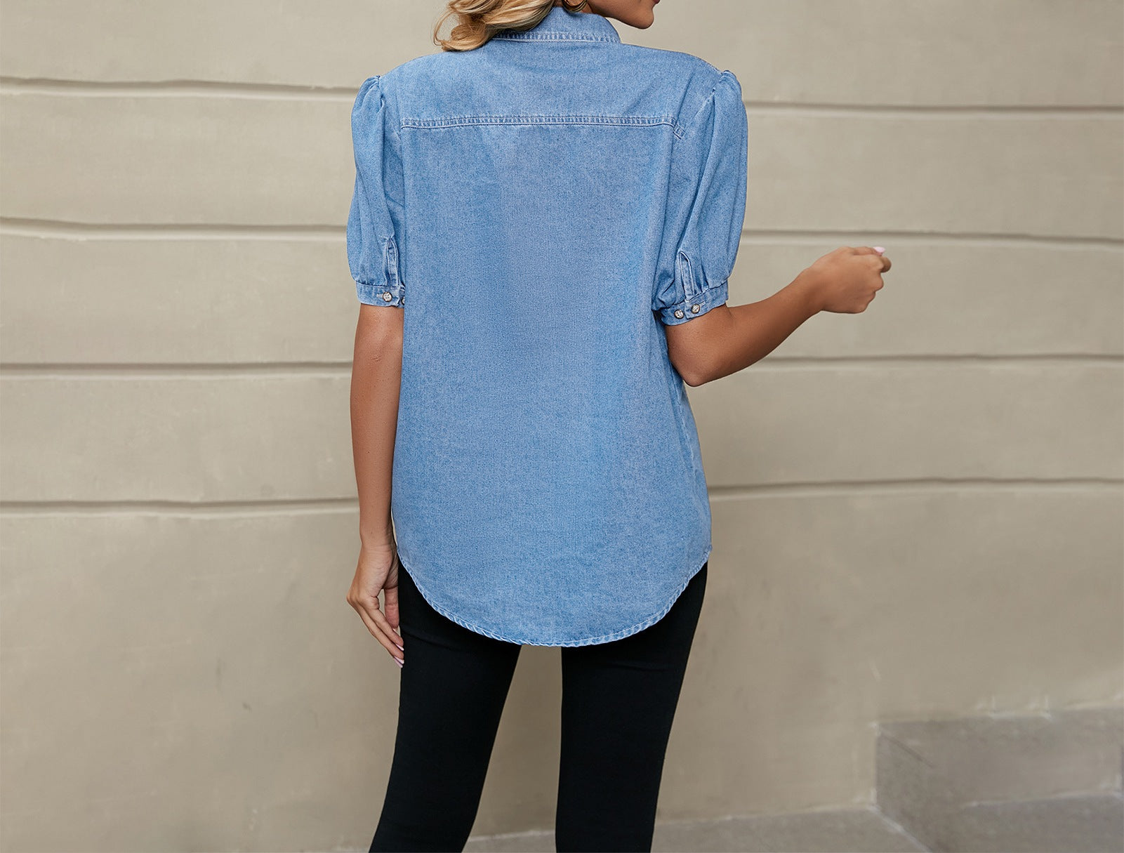 Women's Trendy Princess Sleeve Lapel Denim Shirt - Lightweight, Versatile Casual Top