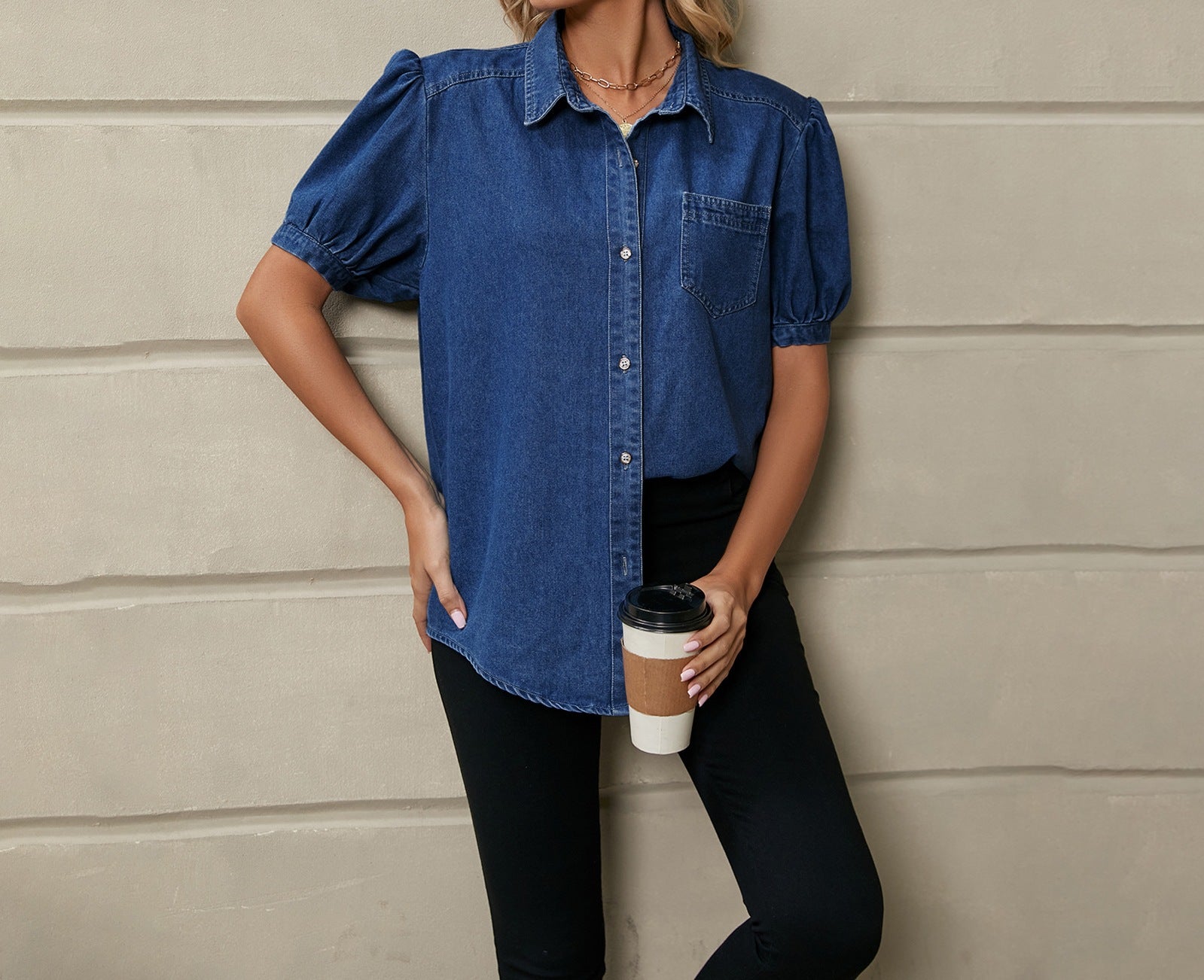 Women's Trendy Princess Sleeve Lapel Denim Shirt - Lightweight, Versatile Casual Top
