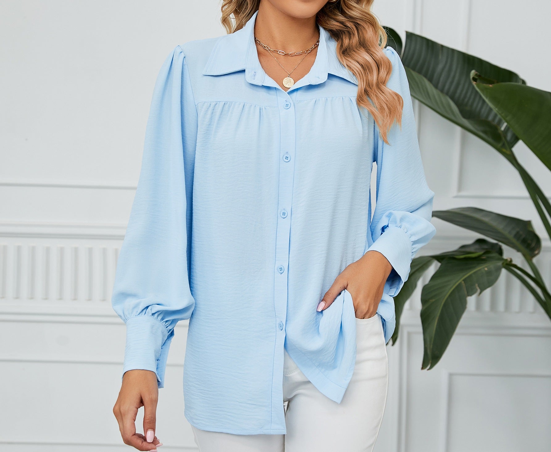 Women's New Chiffon Long Sleeve Loose Fit Button-Front Shirt - Elegant & Lightweight Blouse Top