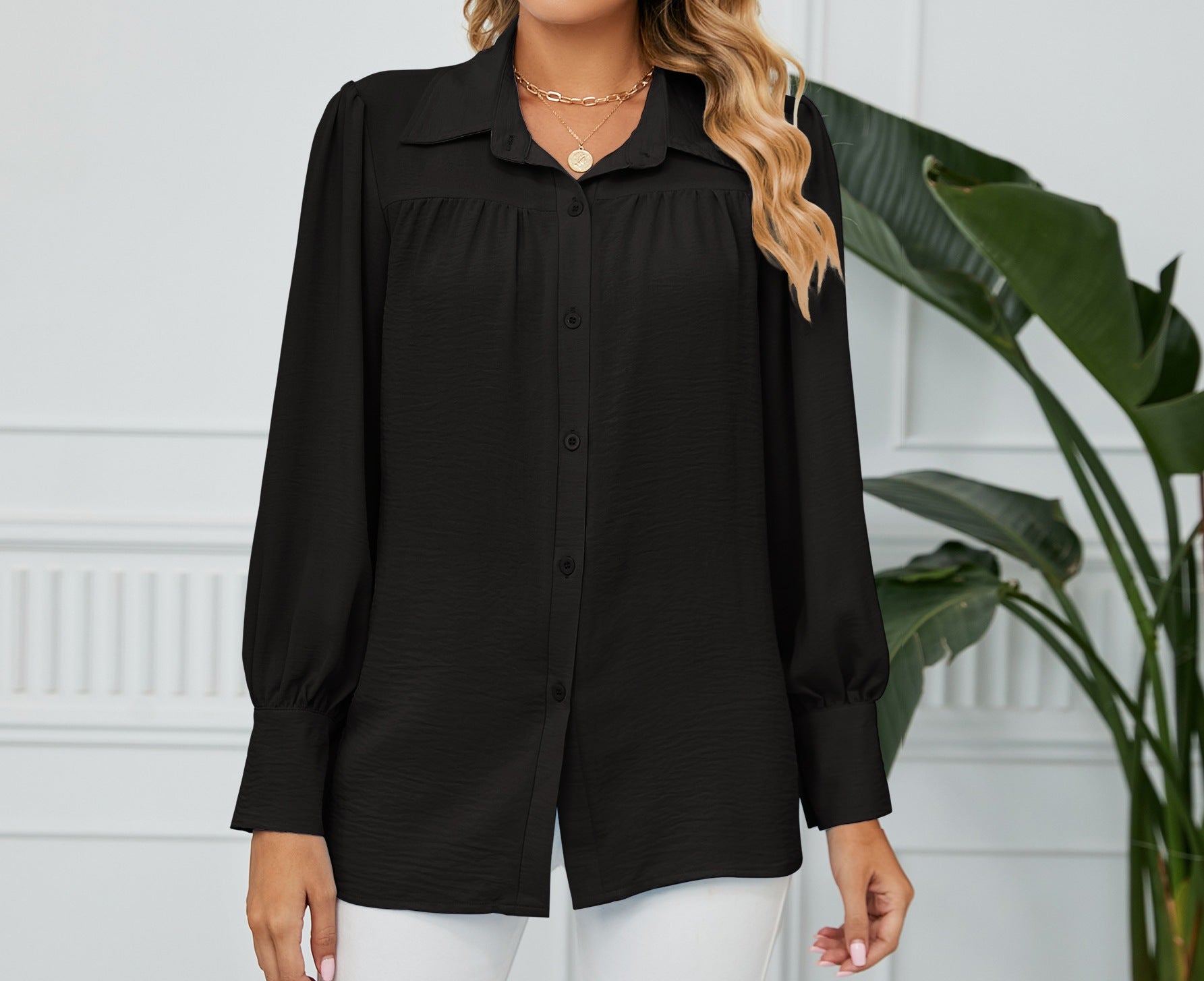 Women's New Chiffon Long Sleeve Loose Fit Button-Front Shirt - Elegant & Lightweight Blouse Top