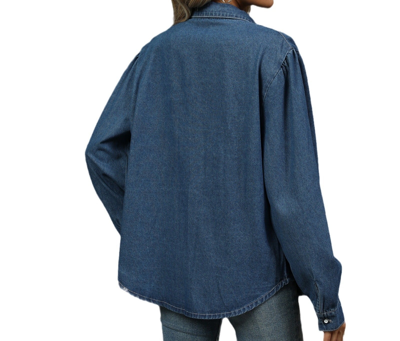 Women's Loose Washed Denim Shirt - Long-Sleeved Casual Button-Up Top
