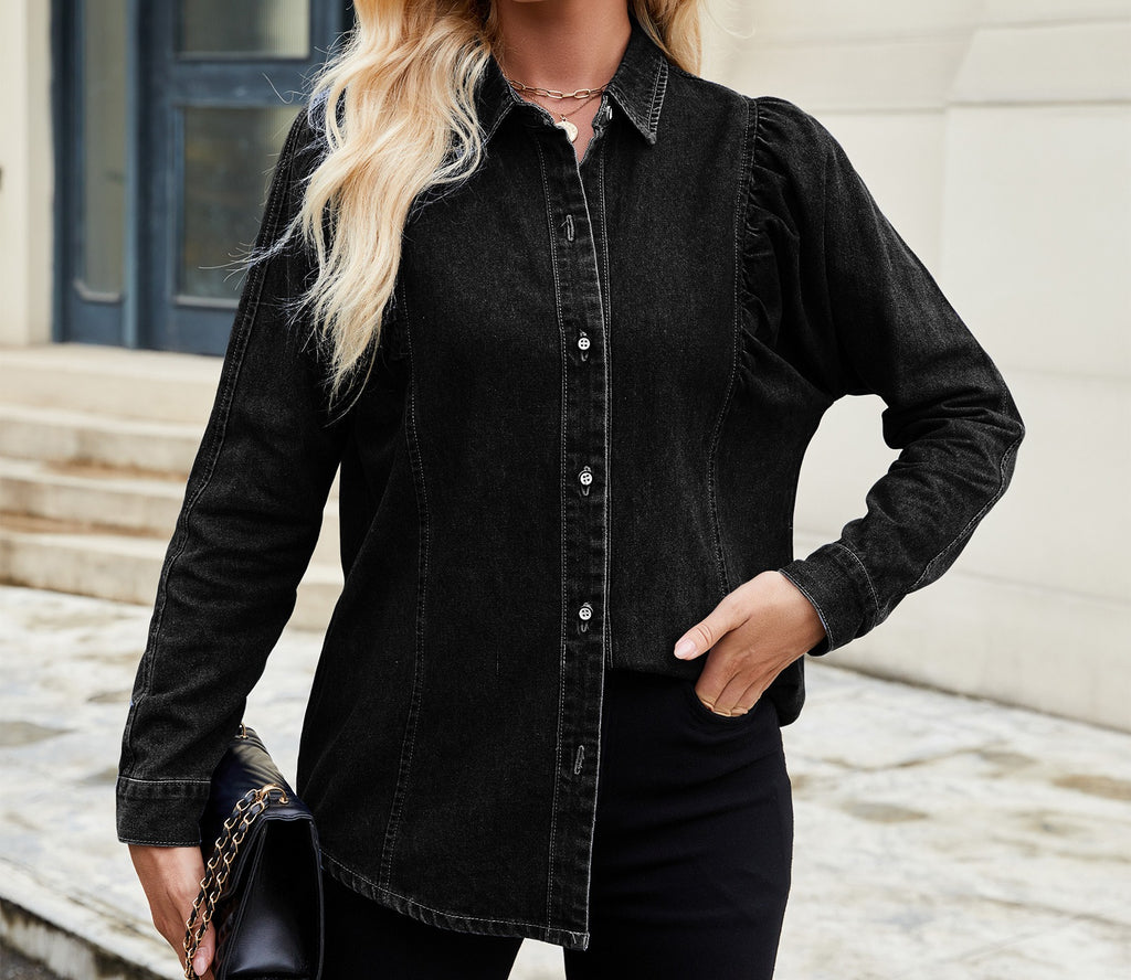 Women's Spring & Summer Washed Denim Shrug Shirt - Lightweight Long-Sleeved Casual Top