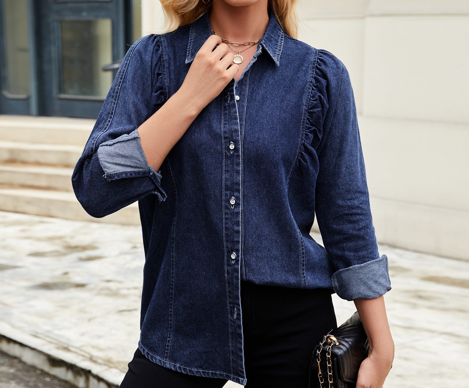 Women's Spring & Summer Washed Denim Shrug Shirt - Lightweight Long-Sleeved Casual Top