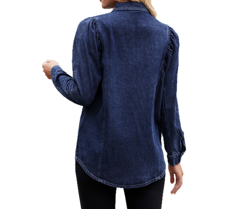 Women's Spring & Summer Washed Denim Shrug Shirt - Lightweight Long-Sleeved Casual Top