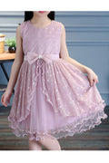 Kids Girls Lightweight Solid Colored Round Neck Thin Skirt Trendy Summer Dress
