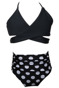 Kids Girls Easy Strap Neck Polka Dotted Bottom High Waist Summer Swimwear Set