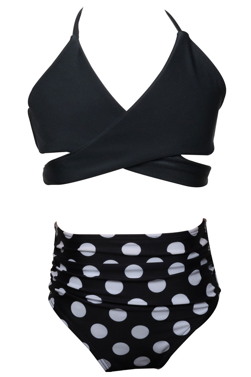 Kids Girls Easy Strap Neck Polka Dotted Bottom High Waist Summer Swimwear Set