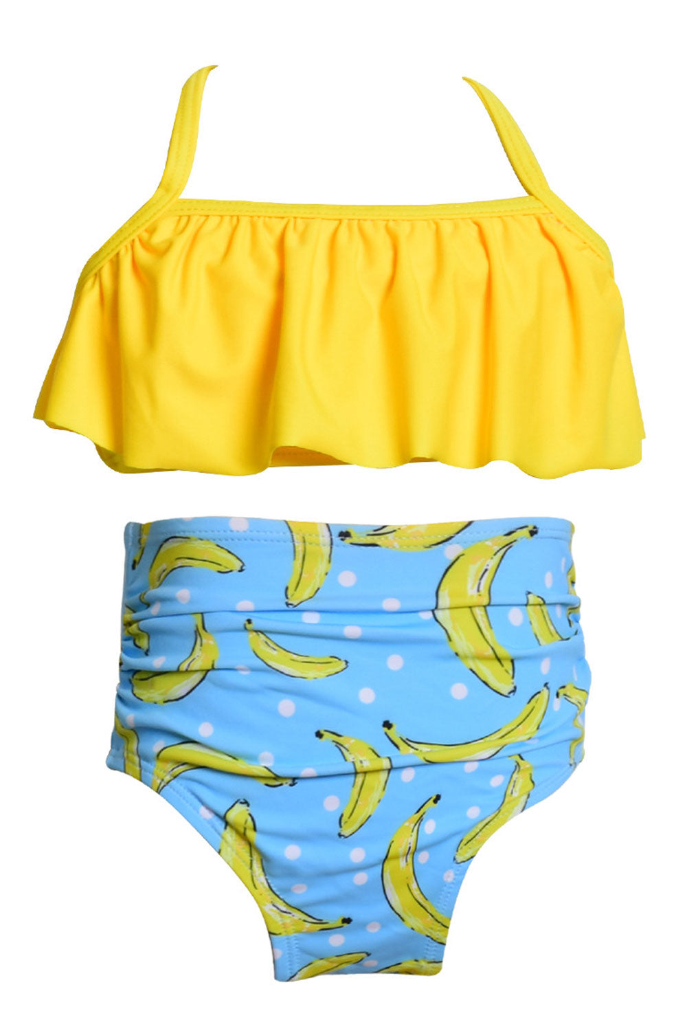 Kids Girls Comfy Halter Neck Banana Printed Bottom Elasticated Waist Swimwear Set