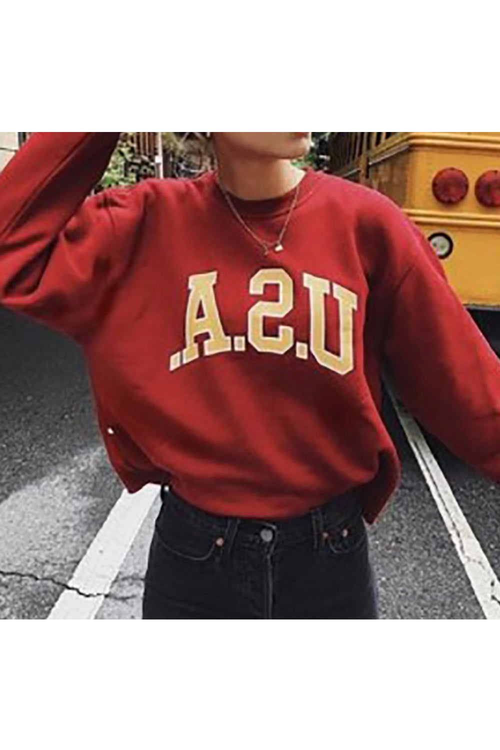 Women Fashionable Letter Printed Solid Colored Warm Sweatshirt
