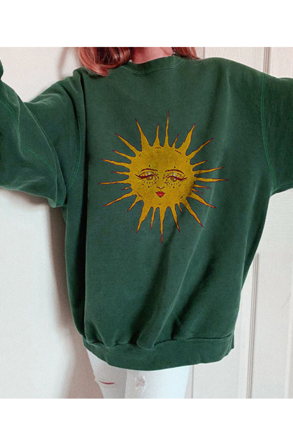 Women Elite Sun Printed Loose Fit Solid Color Sweatshirt
