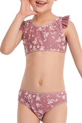 Kids Girls Floral Print Summer Vacations Two Piece Swimwear Set